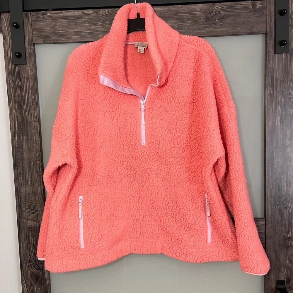 J. Crew Vintage Fleece Peachy Pink Sherpa 1/4 Zip Women’s Size XXL - Picture 2 of 5